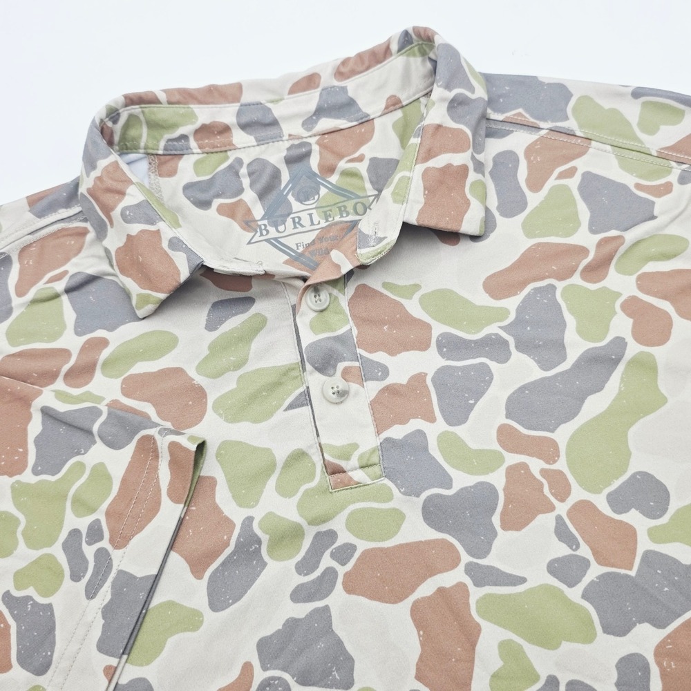 Burlebo Mens Duck Camo Performance Polo Shirt Large Short Sleeve Stretch Hunting